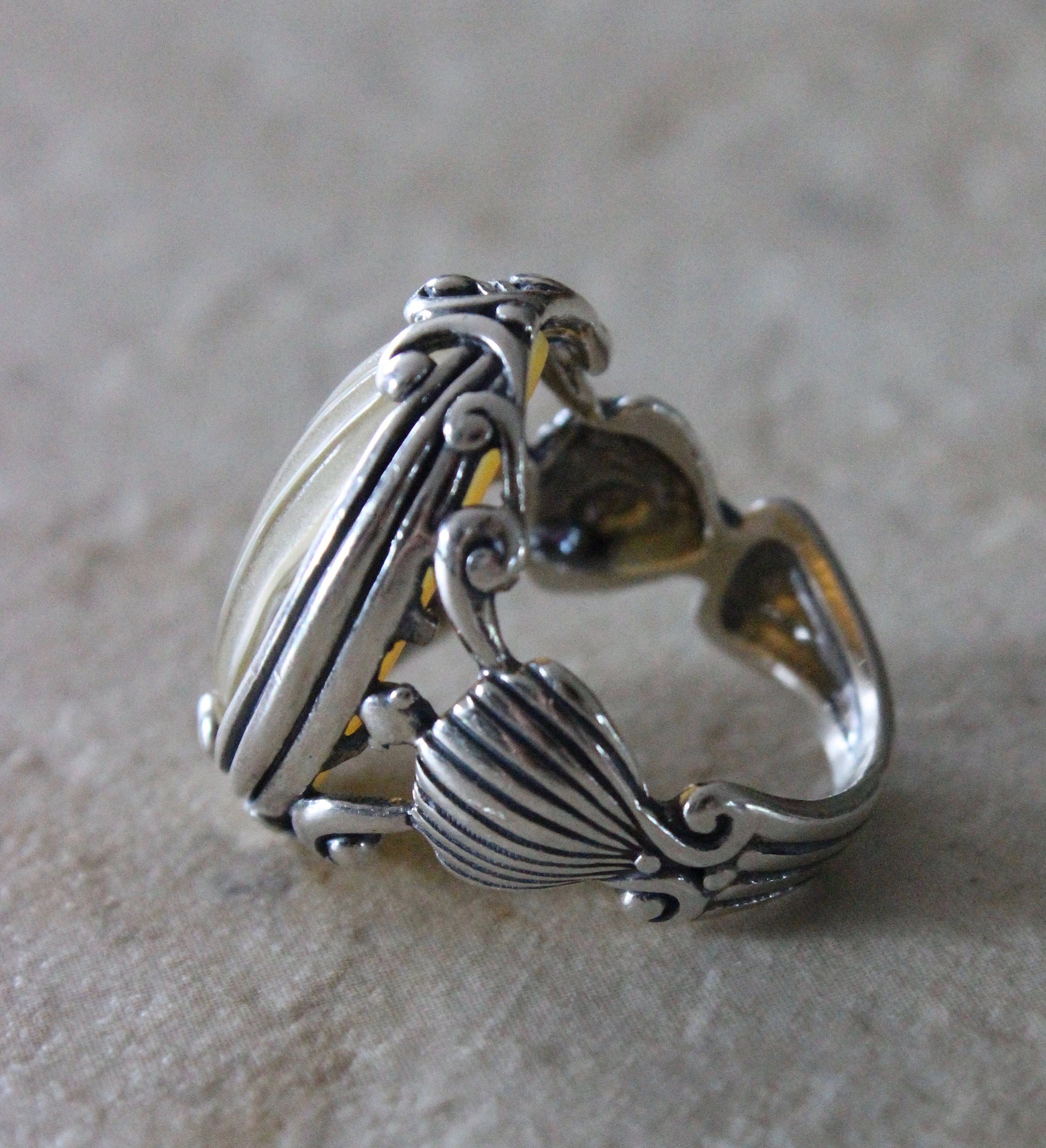 Unique Vintage Artist Signed Carolyn Pollock Lemon Colored Stone Sterling Silver Sculpted Ring Sz 6 1/2