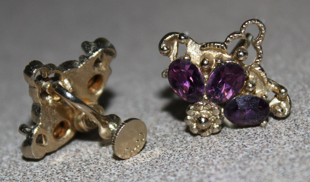 Stunning Purple Amethyst Rhinestone Signed Coro Crown Screw back Earrings