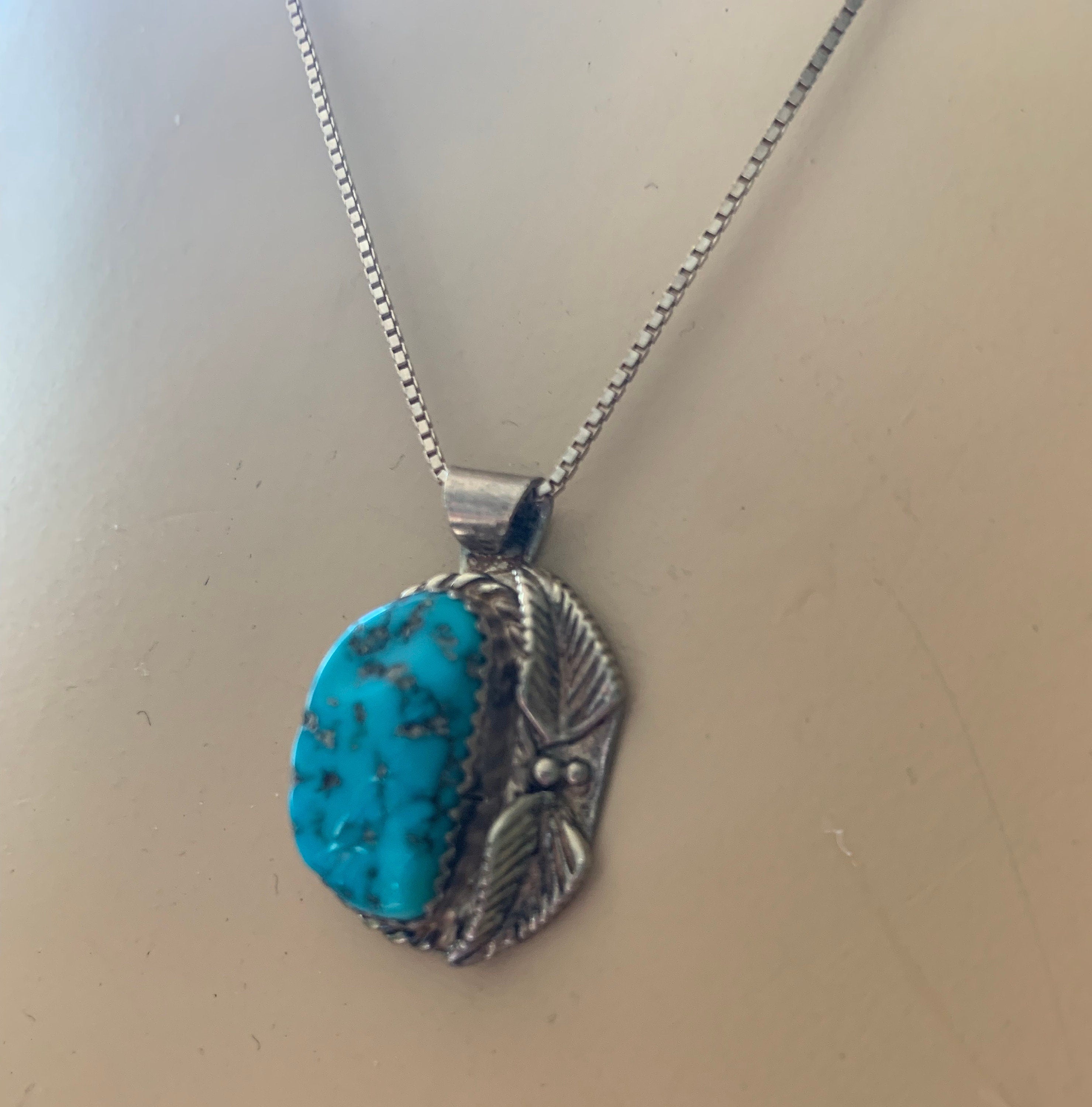 Signed DY Sterling Silver Native American Turquoise Necklace