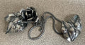 Beautiful Sterling Silver Vintage Rose Double Pin Marked Sterling
