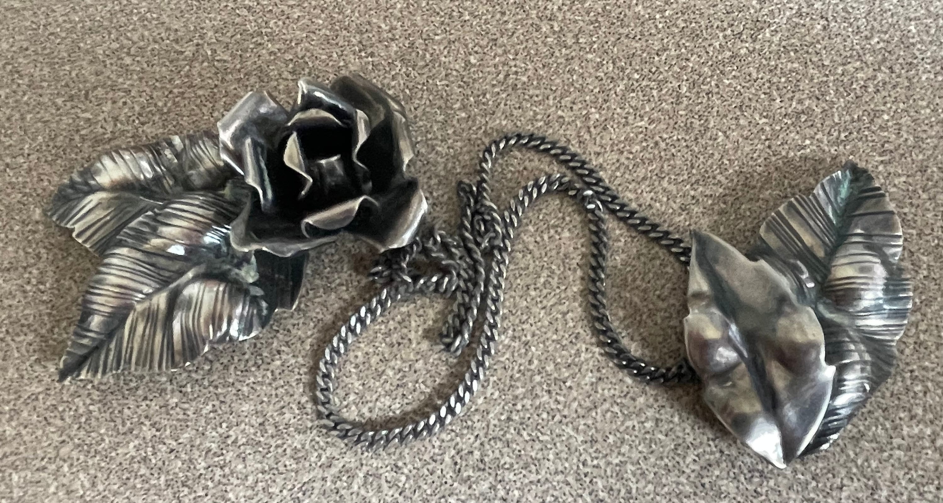 Beautiful Sterling Silver Vintage Rose Double Pin Marked Sterling