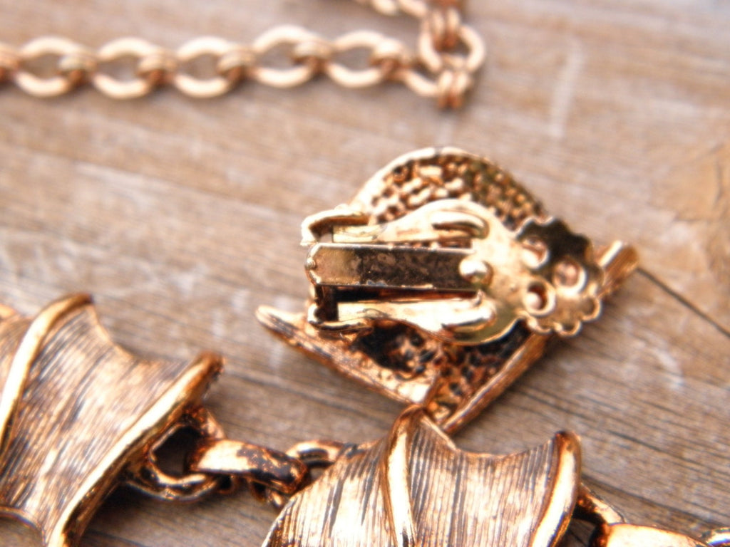 Vintage Modernist Copper Necklace and Clip Earrings Set