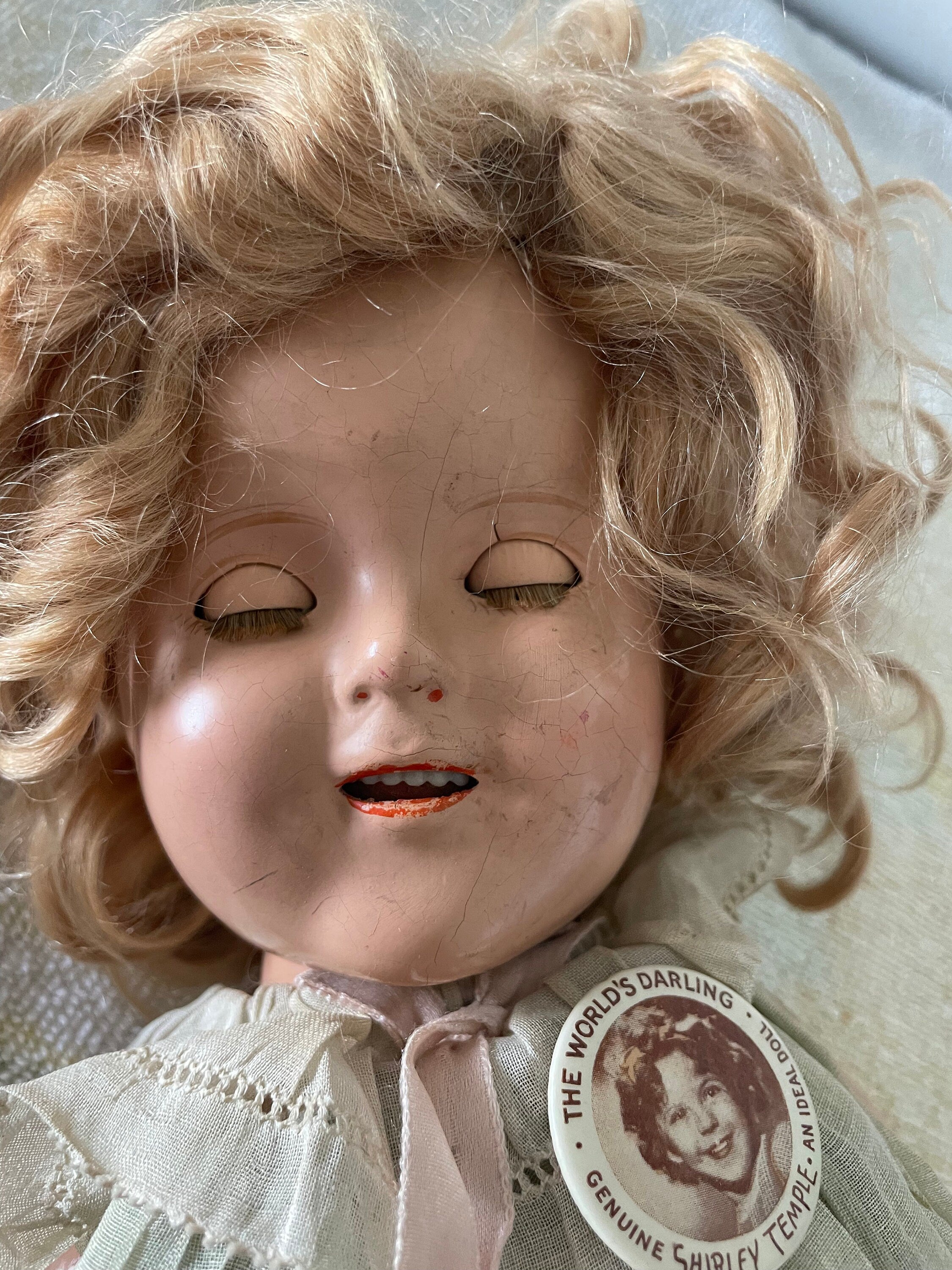 Shirley Temple 17" Composition Doll Ideal, Rare Tagged Dress, Slip Oil Cloth Shoes Socks Button