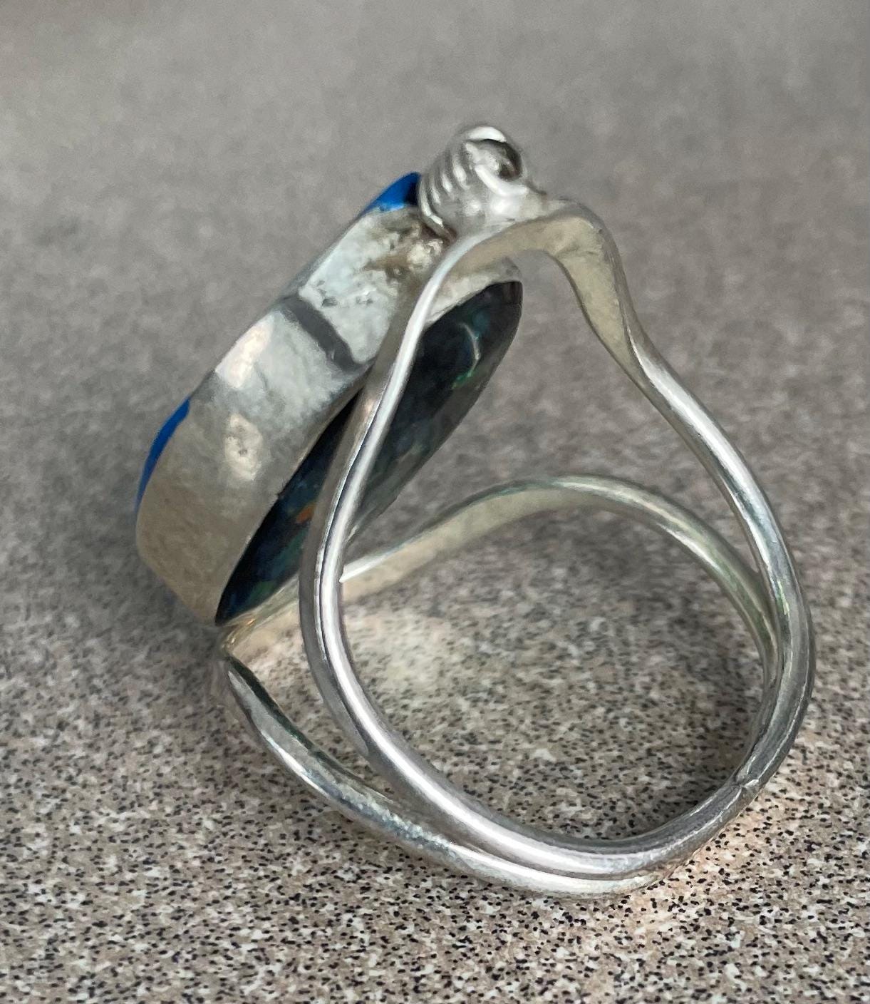 Vintage Unique Sterling Silver Foil Opal and Turquoise Spinner Double Sided Ring Size 9 1/2