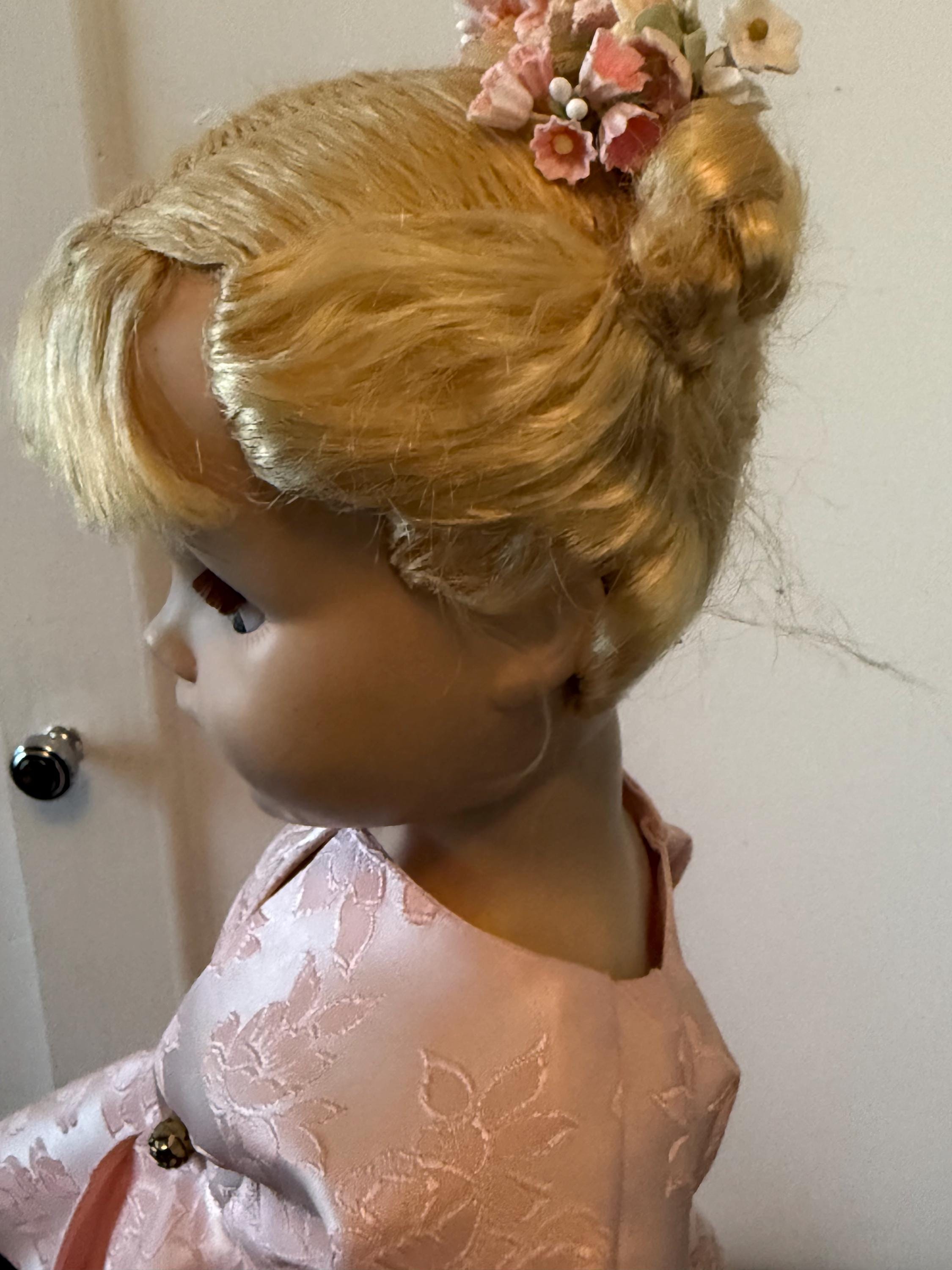 Stunning Vintage Erranbee 20" Nanette Doll with Pink Dress and Trimmed in Genuine Mink