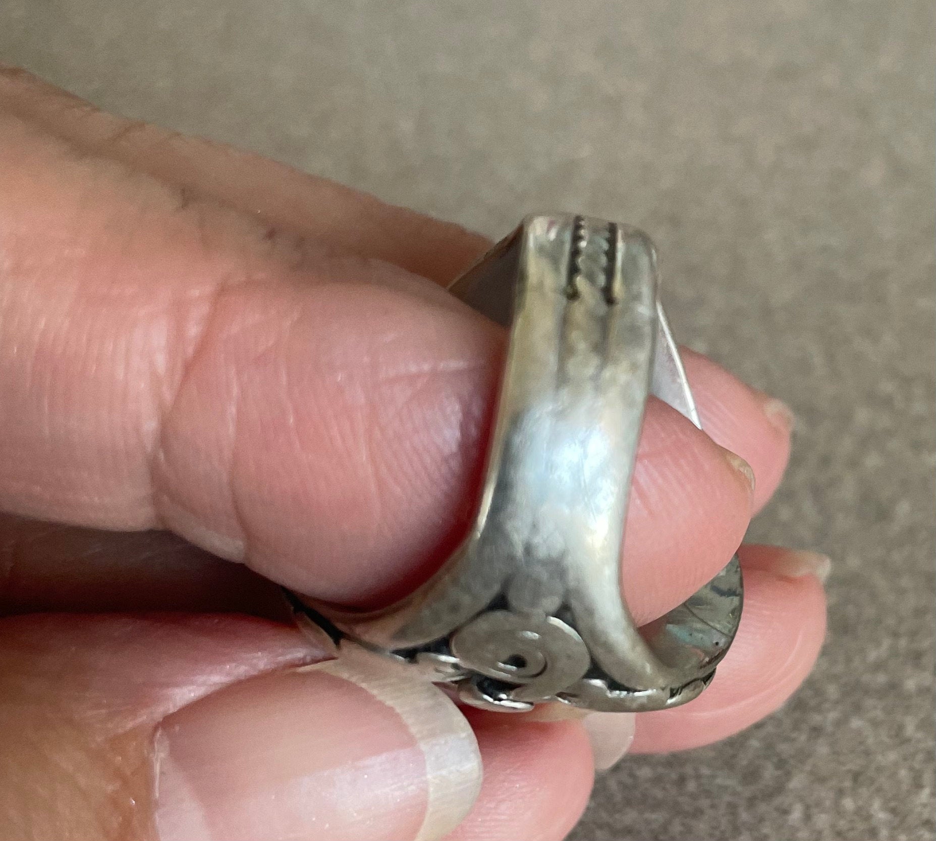 Native American Artist Signed Vintage Sterling Silver and Blue Lapis Ring Size 9