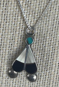Beautiful Vintage Native American Turquoise Mother of Pearl and Black Onyx Sterling Silver Necklace