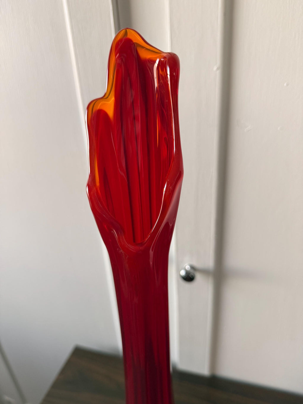 Vintage L.E.Smith MCM Simplicity Glass Amberbina Red Flame Rare Size 23" Tall