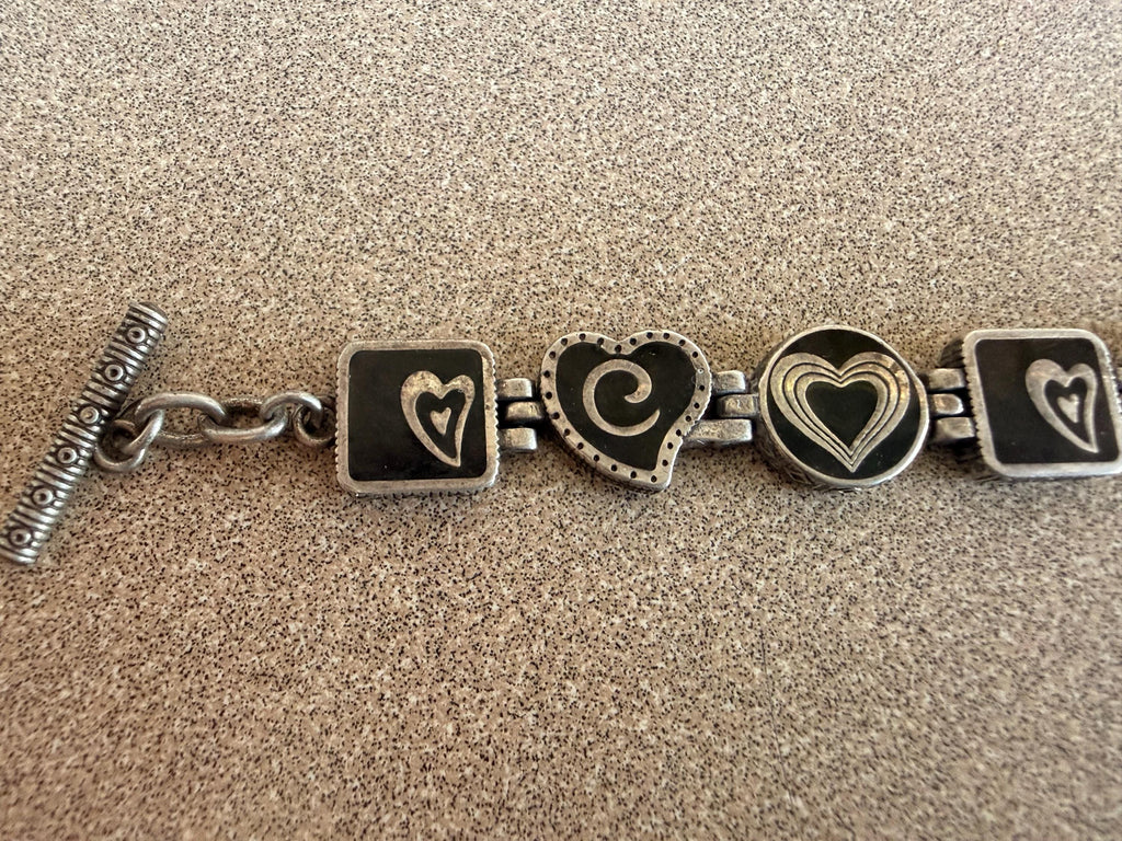 Vintage Brighton Black Enamel Heart Toggle Panel Bracelet