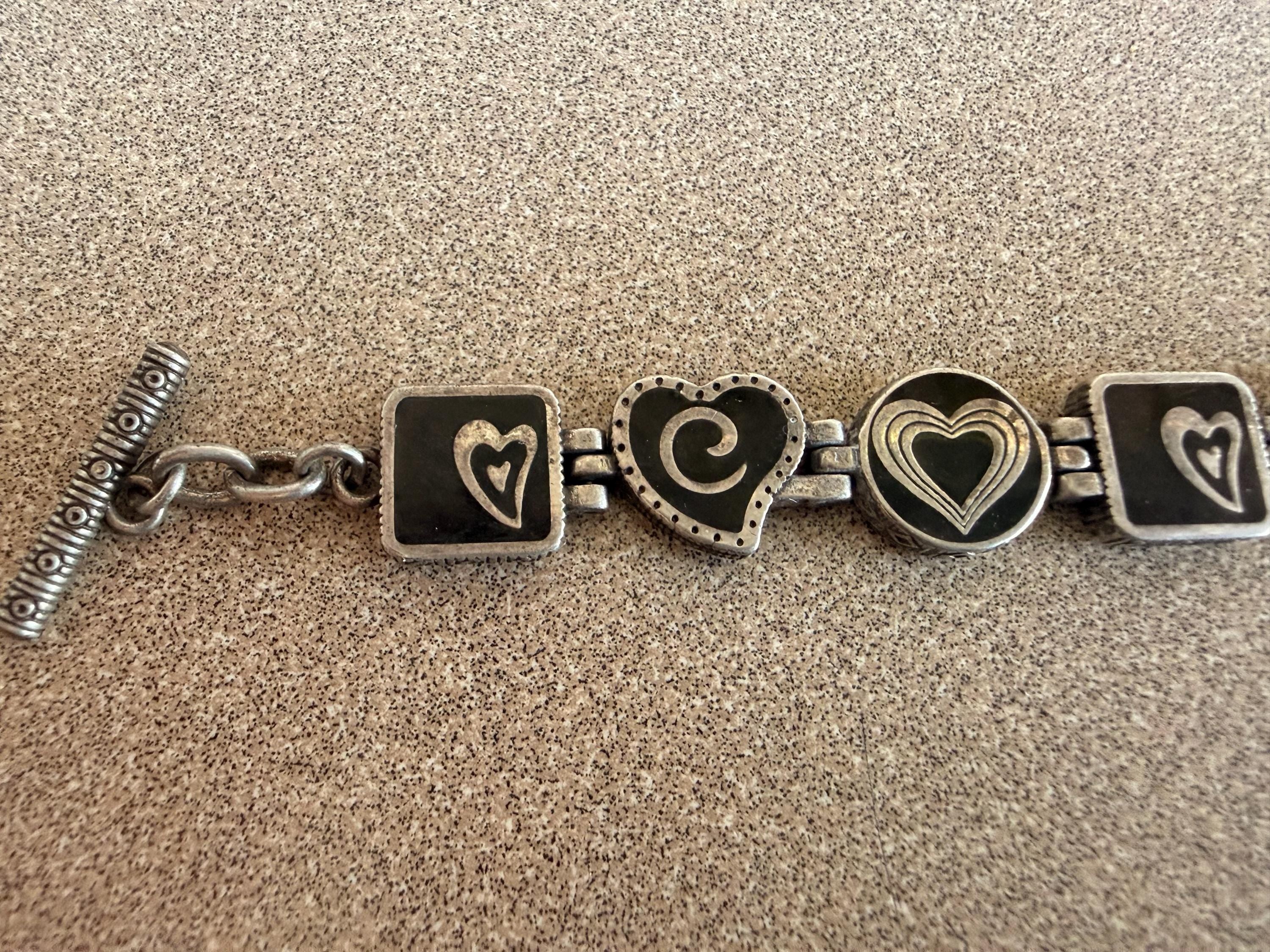 Vintage Brighton Black Enamel Heart Toggle Panel Bracelet