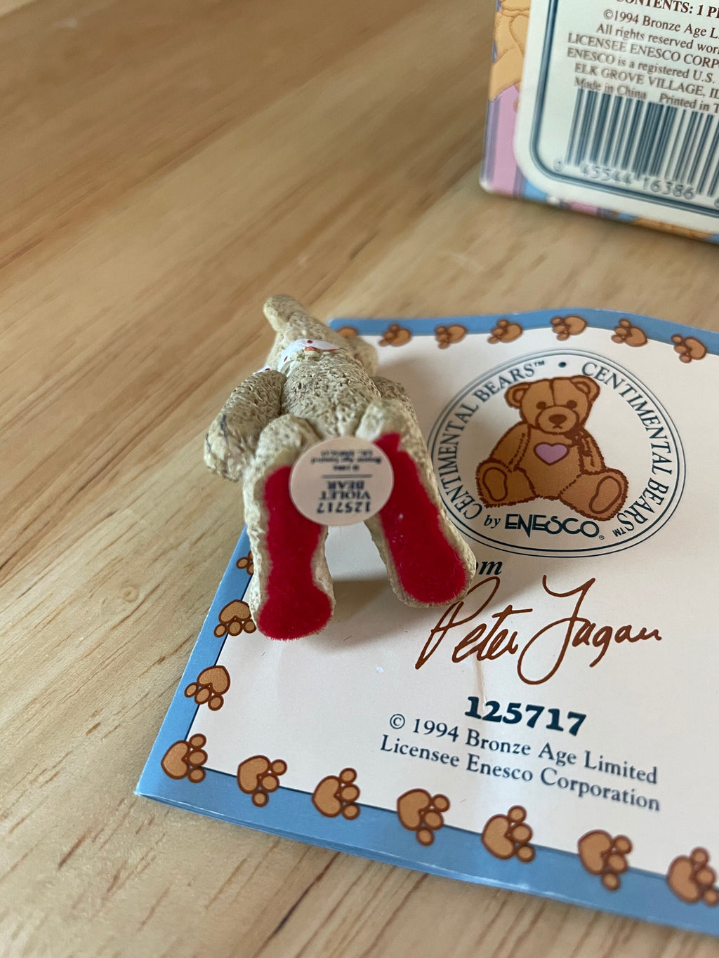 Enesco Centimental Bear "Violet Bear"with Red/White Bow Figurine #125717