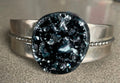 Unique Large Black and Silver Foil Dichoric Glass Jay King Desert Rose Cuff Bracelet Stamped DTR