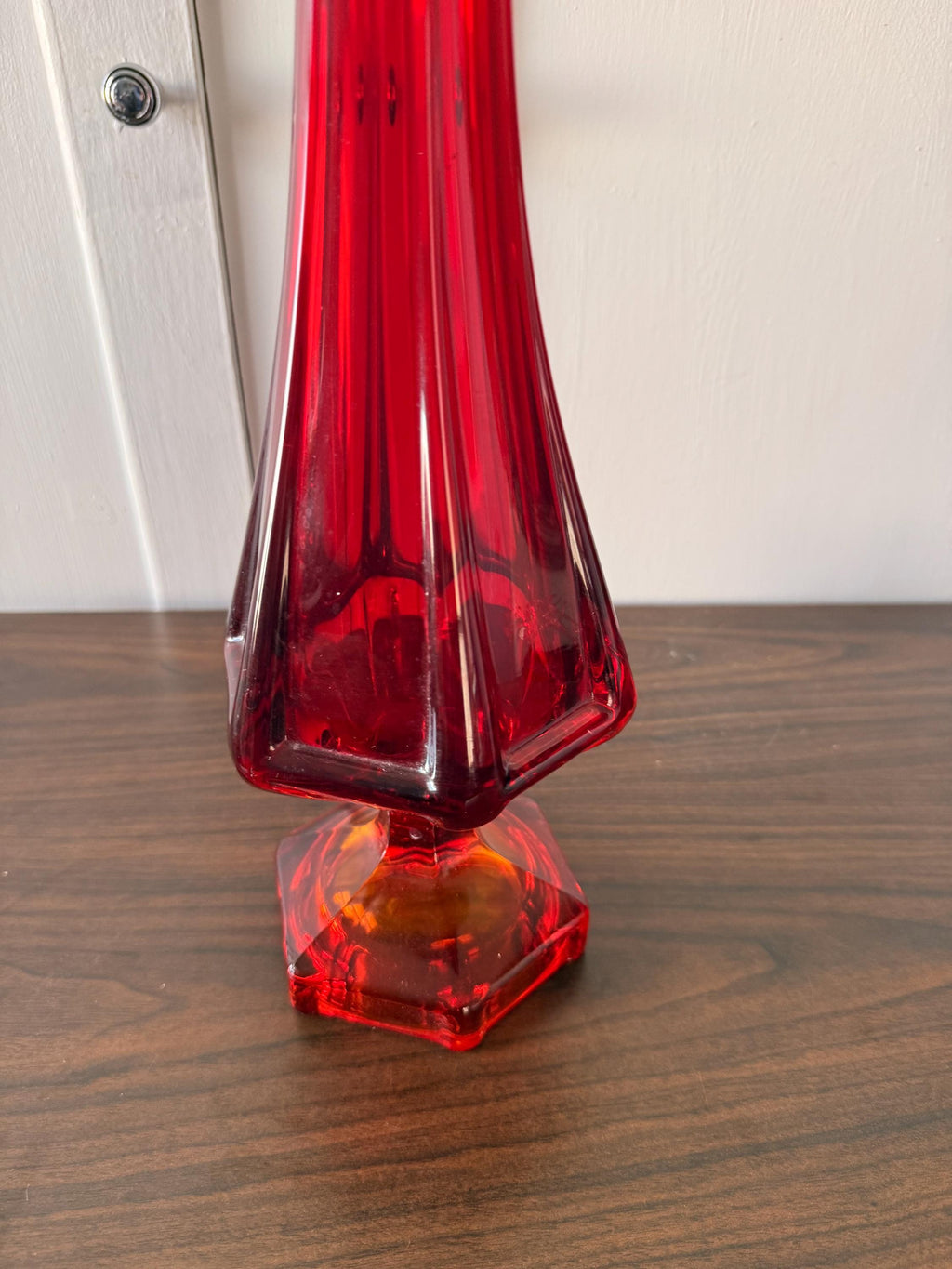 Vintage L.E.Smith MCM Simplicity Glass Amberbina Red Flame Rare Size 23" Tall