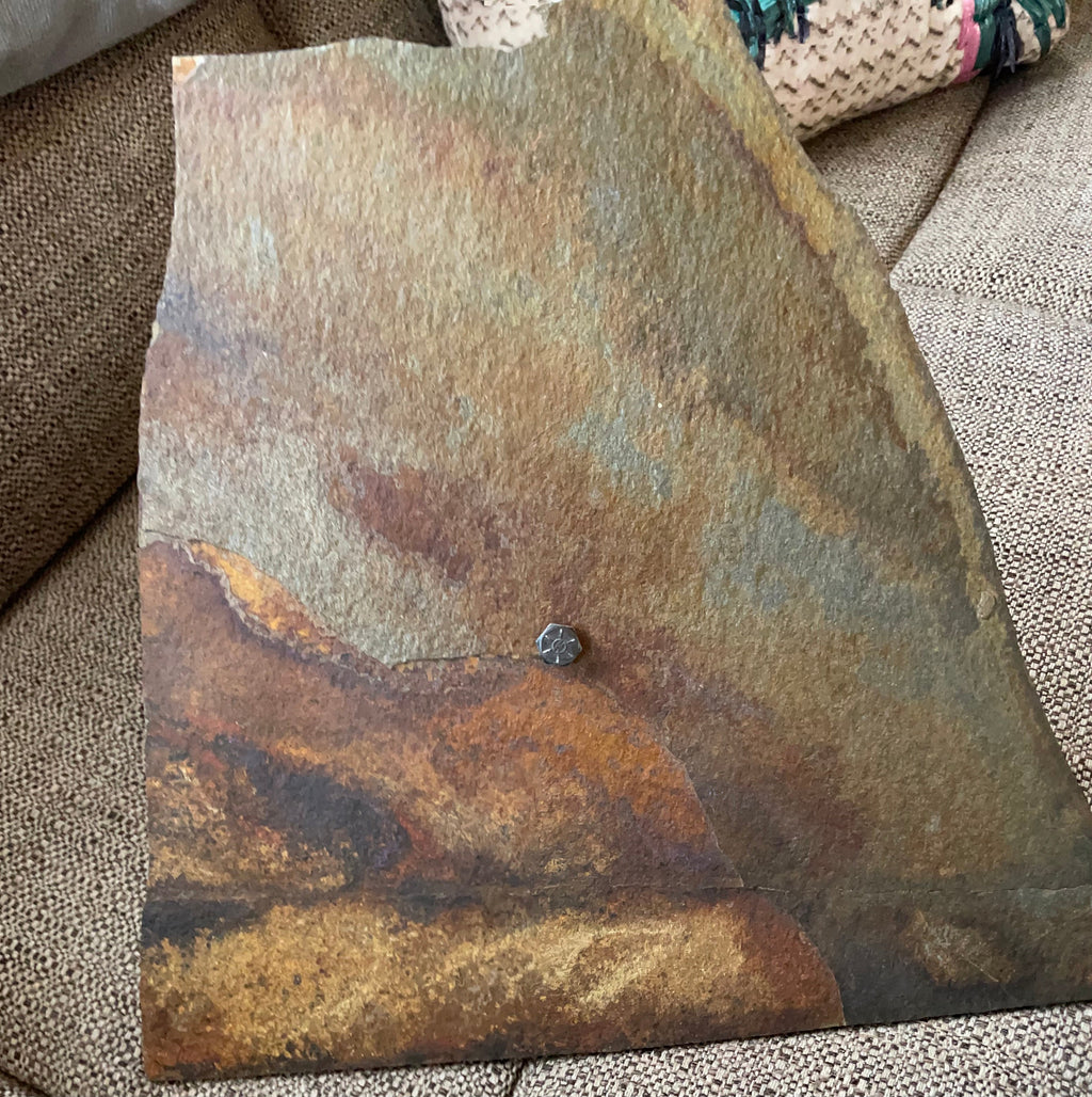 Vintage Artist Designed Solid Bronze Bull Head Attached to Slate Tile