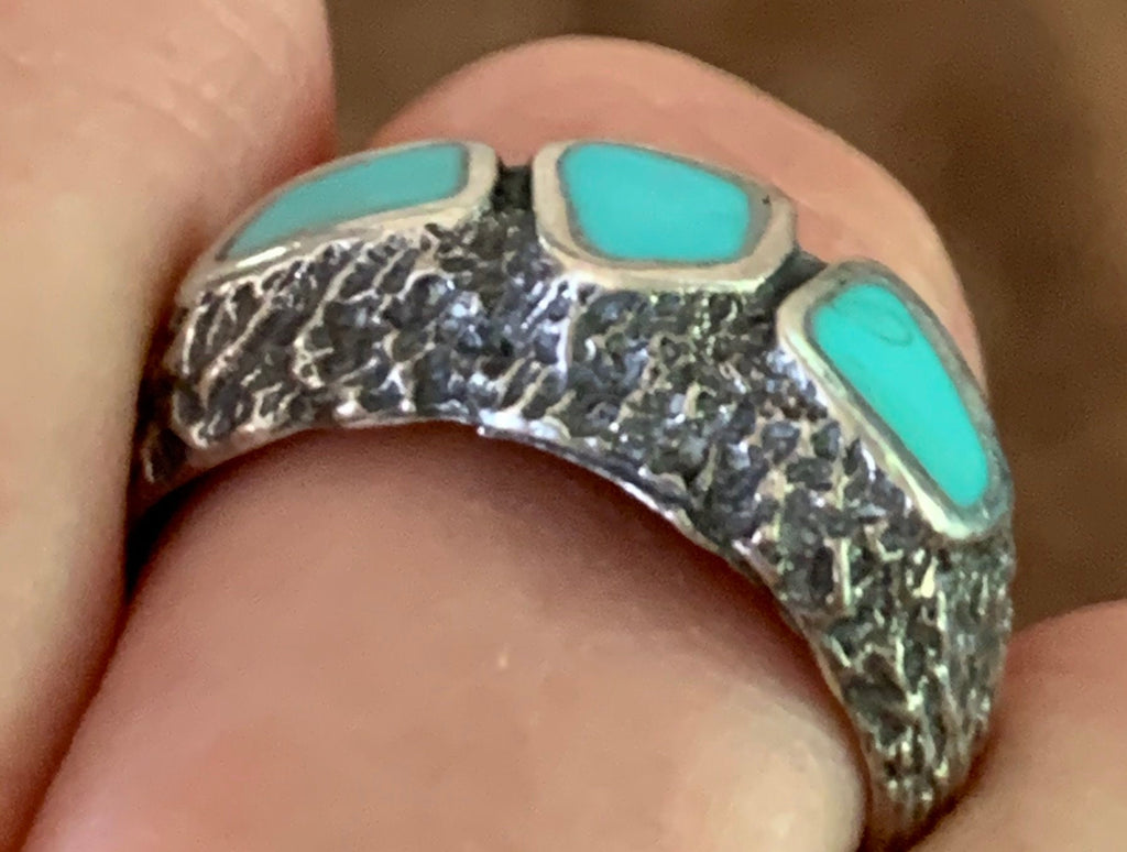 Vintage Artist Stamped Native American Turquoise Sterling Silver Ring Size 6 1/2