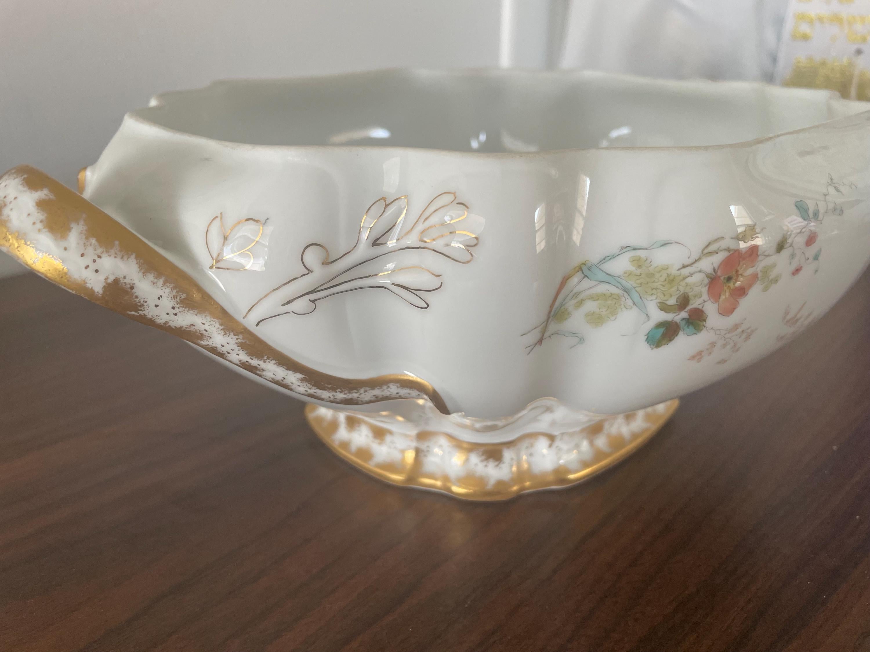 Floral Pattern Large Double Handled Haviland Limoges France Serving Bowl For Soup Fruit Hot Meals