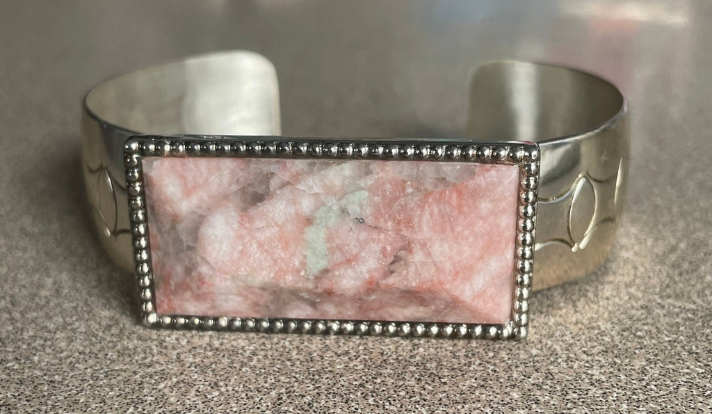 Unique Large Pink Rhodochrosite Jay King Desert Rose Cuff Bracelet Stamped DTR