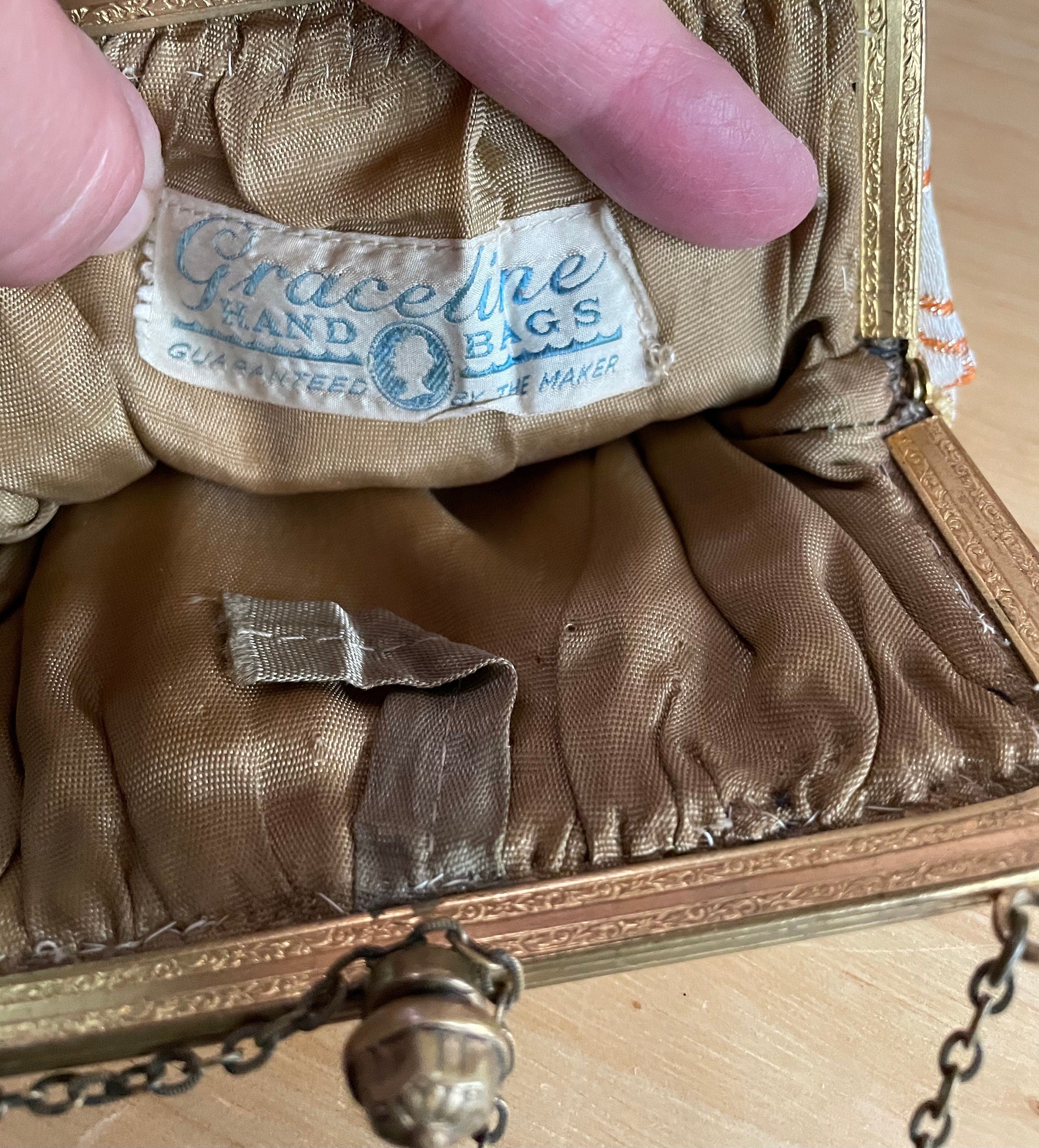 Beautiful 1940's Graceline Paisley Purse with Garnet Stones