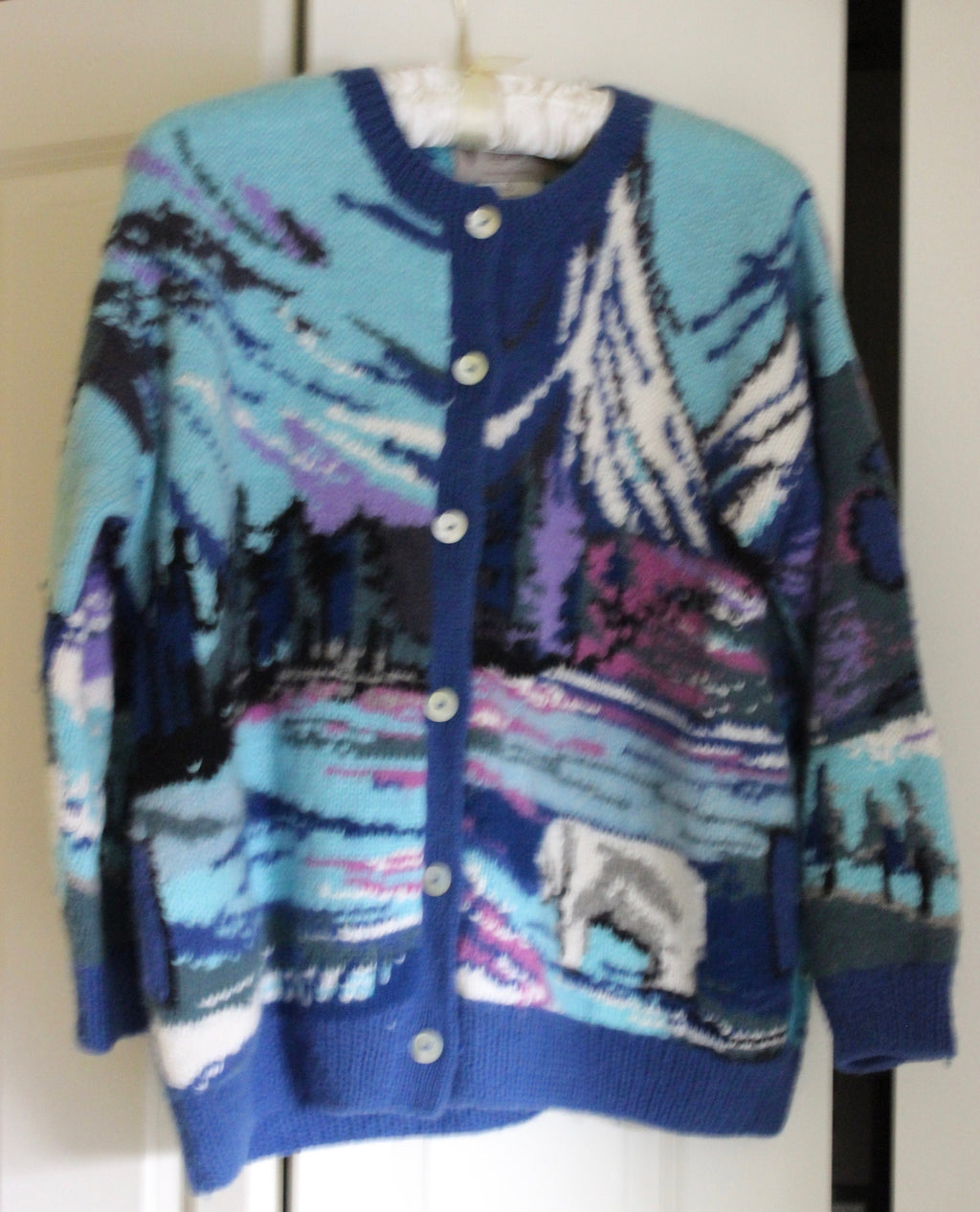 Custom Mountains and Sea Ladies Tapestry Vintage Lee Andersen 100% Alpaca Knit Sweater Size XL