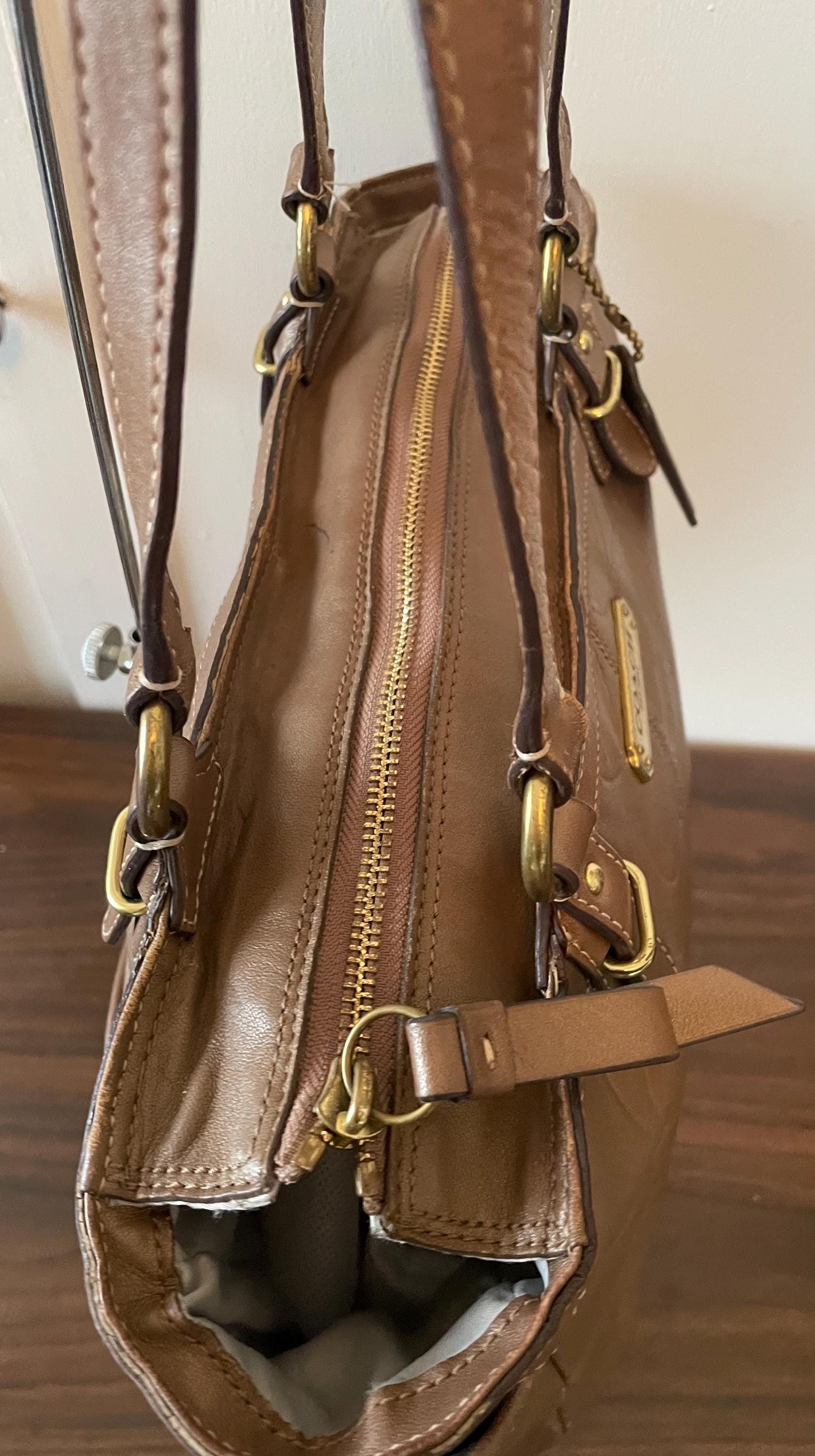 Vintage Genuine Bronze Leather Coach Purse Shoulder Bag Double Handle