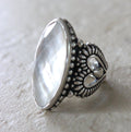 Large Vintage Artist Signed Carolyn Pollock  Mother of Pearl Sterling Silver Sculpted Ring Sz 6 1/2