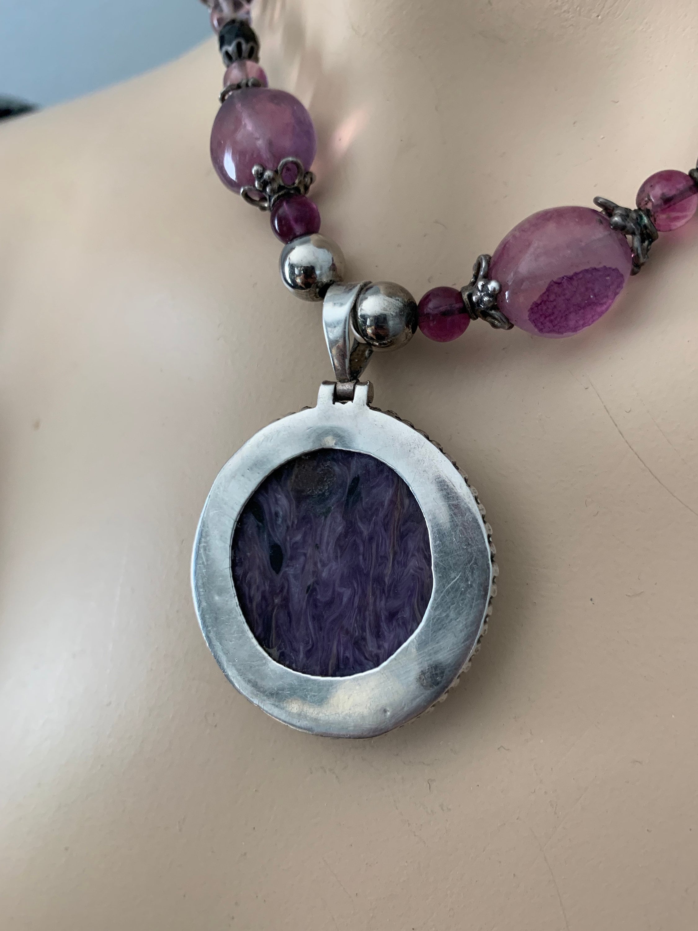 Handmade Sterling Silver and Purple Jasper Necklace