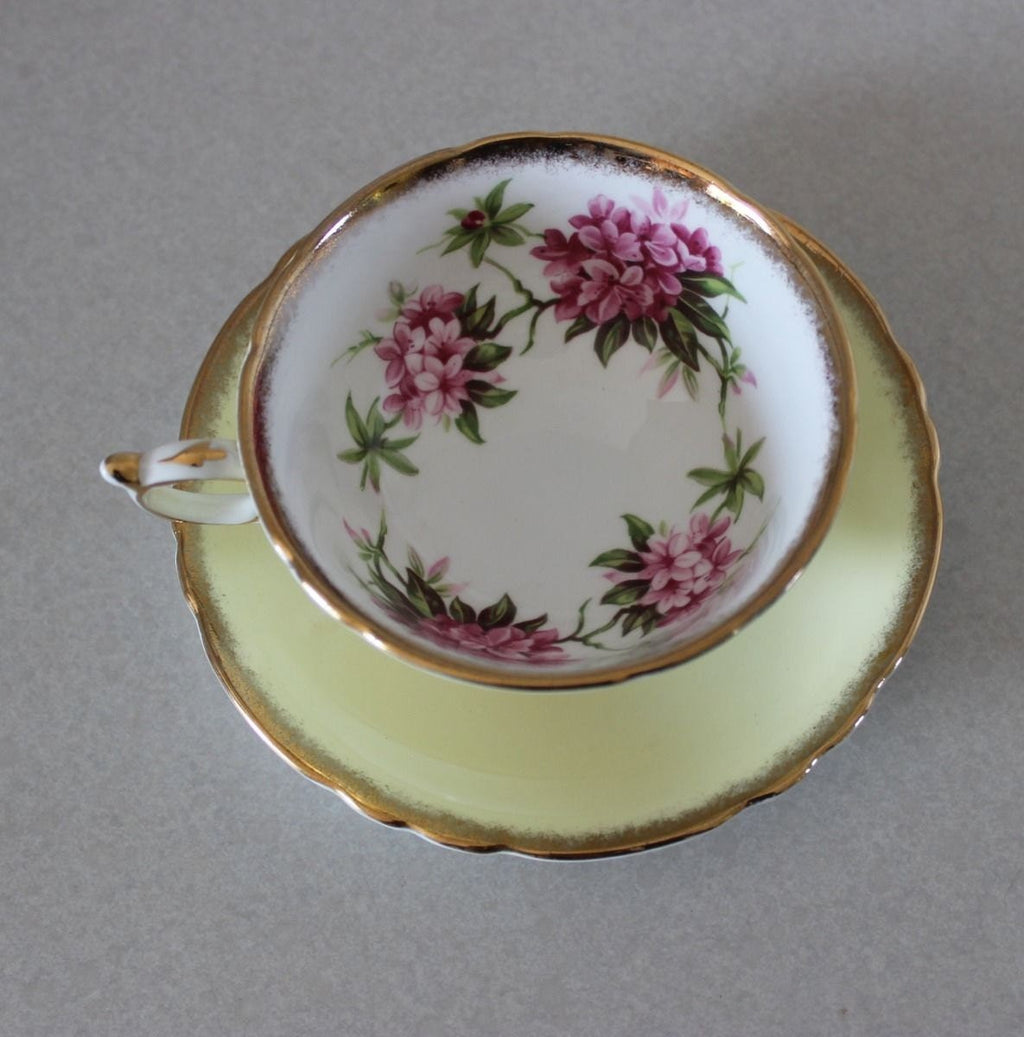 Stunning Paragon Tea Cup and Saucer Sunny Yellow with Lilac & Gold