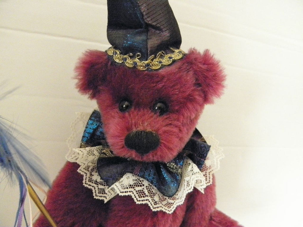 Jointed Fuzzy Jester Red/Burgundy Artist Donna Hodges Mohair Teddy Bear 13"