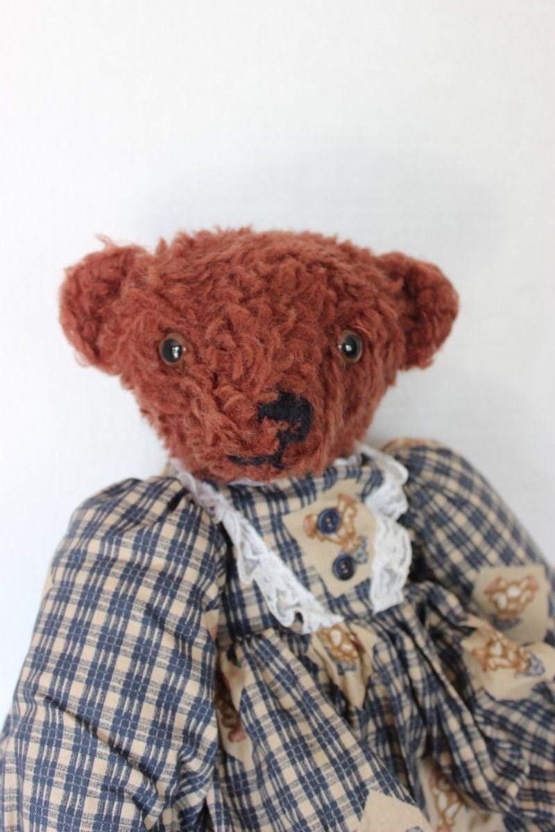 Old Vintage German Style Hump Back Teddy Bear Jointed and Dressed Center Seam