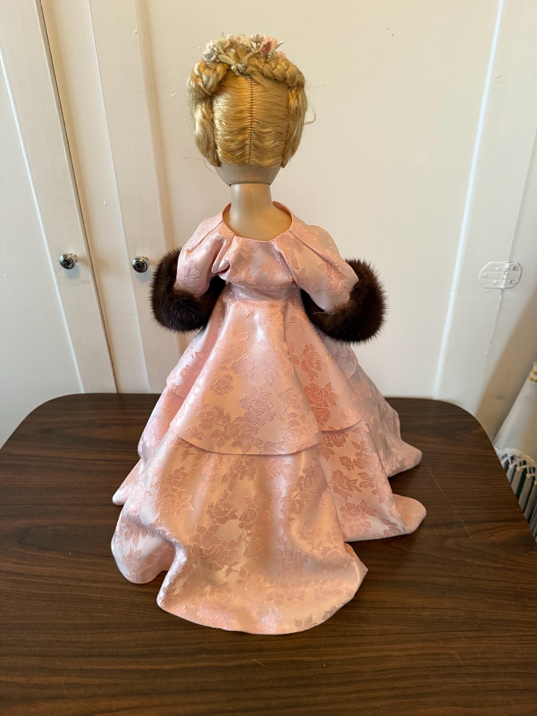 Stunning Vintage Erranbee 20" Nanette Doll with Pink Dress and Trimmed in Genuine Mink