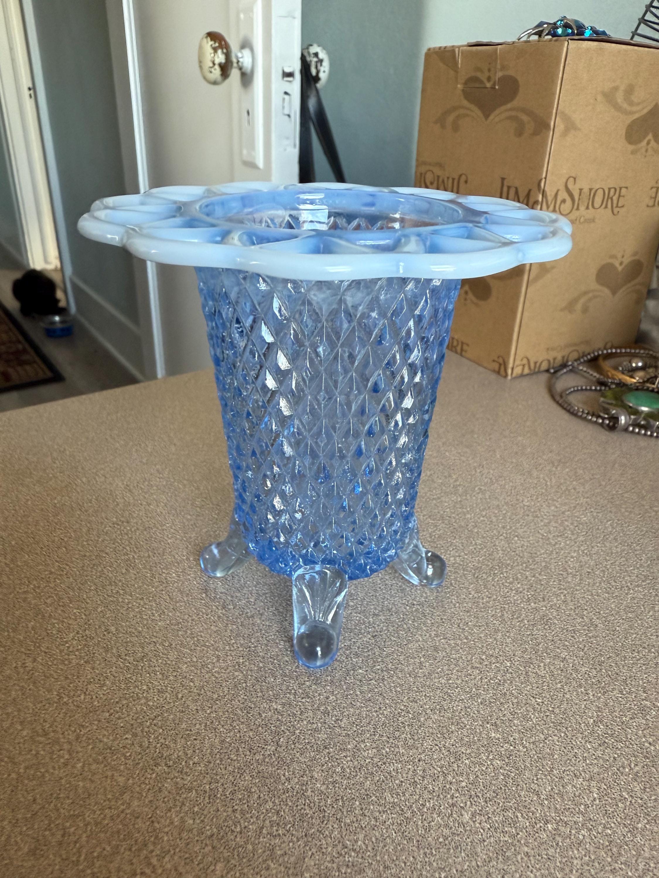 Vintage Small Blue Imperial Glass Opalescent Footed Vase