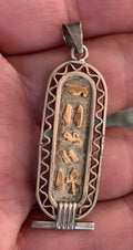 Sterling Silver Egyptian Pendant with 14k Gold Hieroglyphs