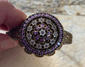 Stunning Large Amethyst Sterling Silver Bronze Turkish Hinged Bracelet