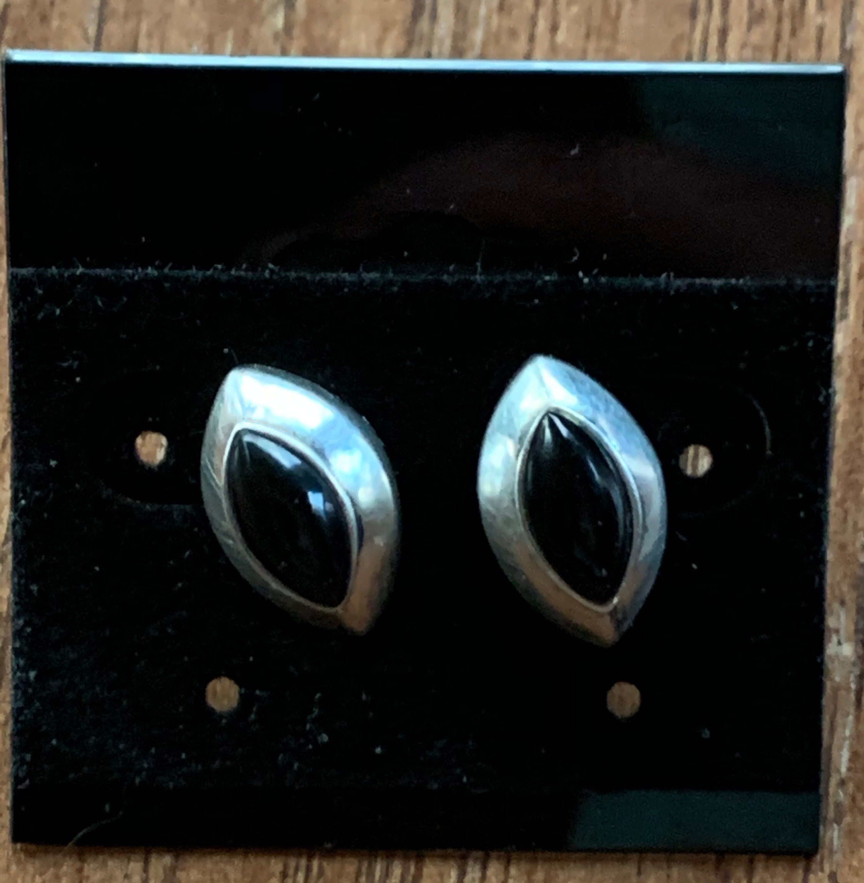 Beautiful Petite Sterling Silver Black Onyx Post Earrings