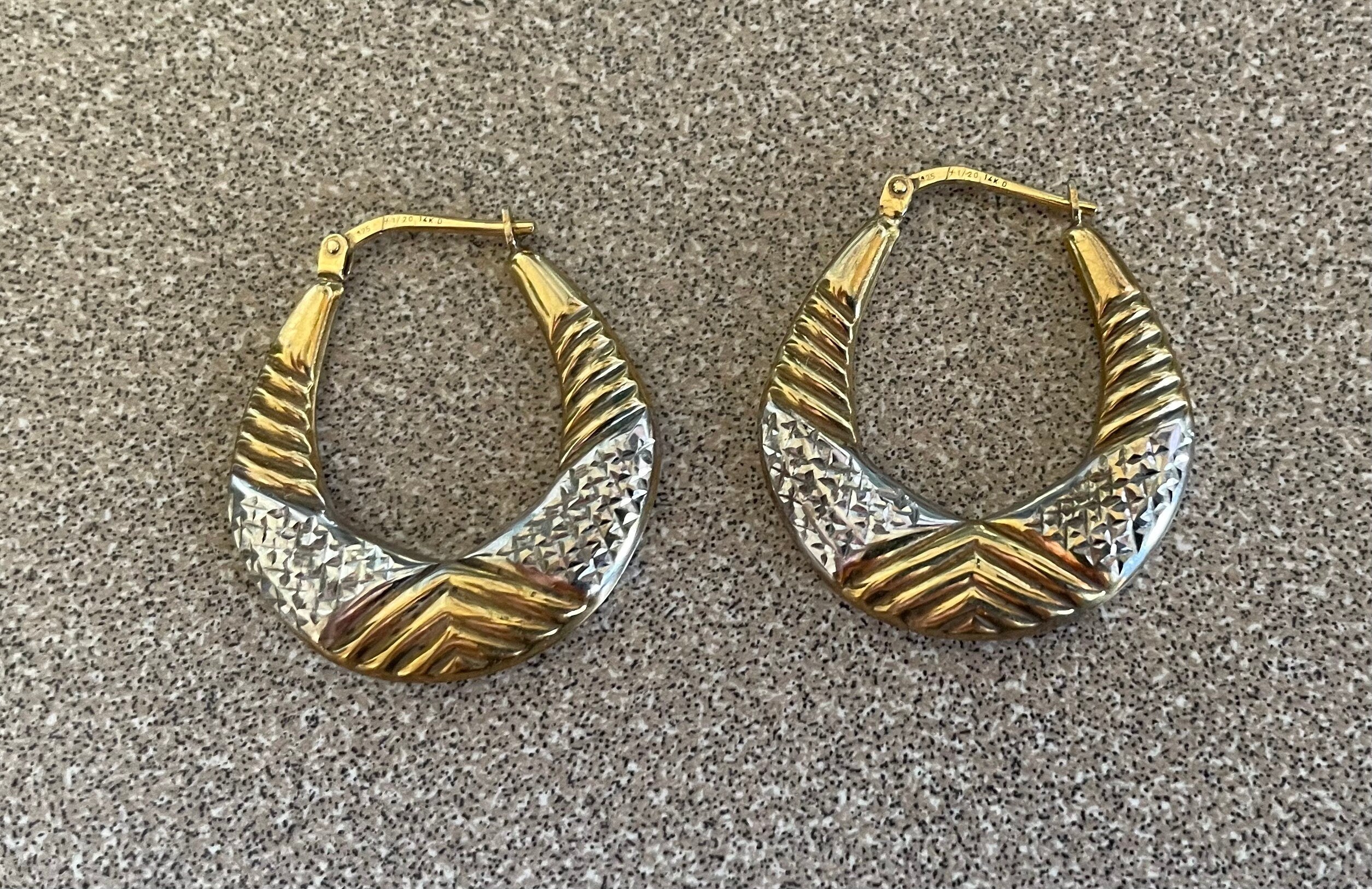 Beautiful Vintage 925 1/20 14k Gold Hoop Pierced Earrings