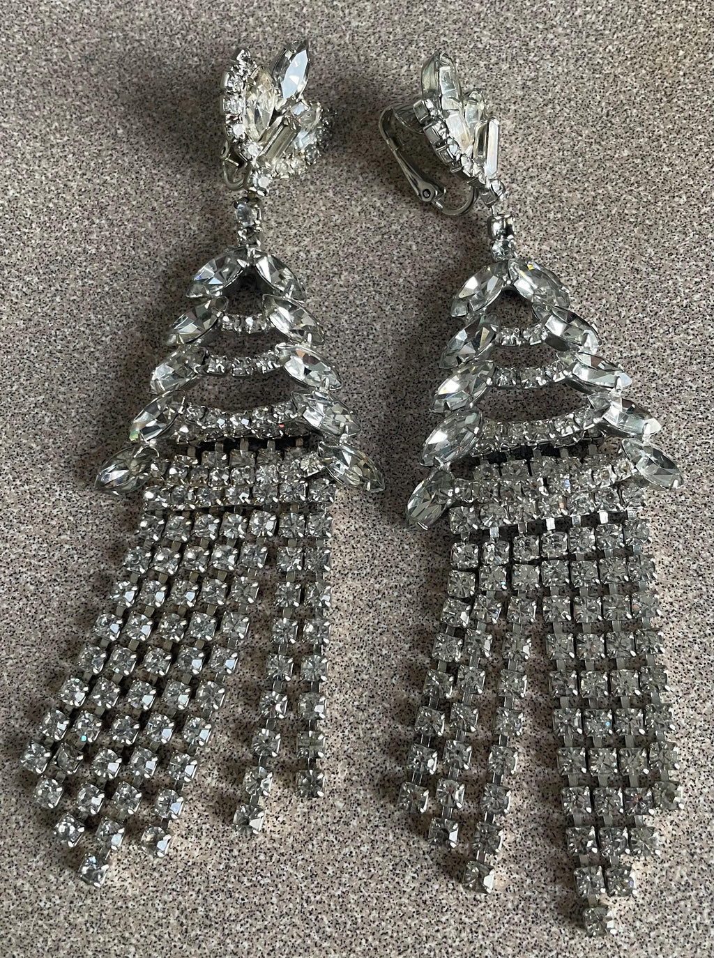Stunning Antique Clear Rhinestone Christmas Tree Cascade Dangle Earrings