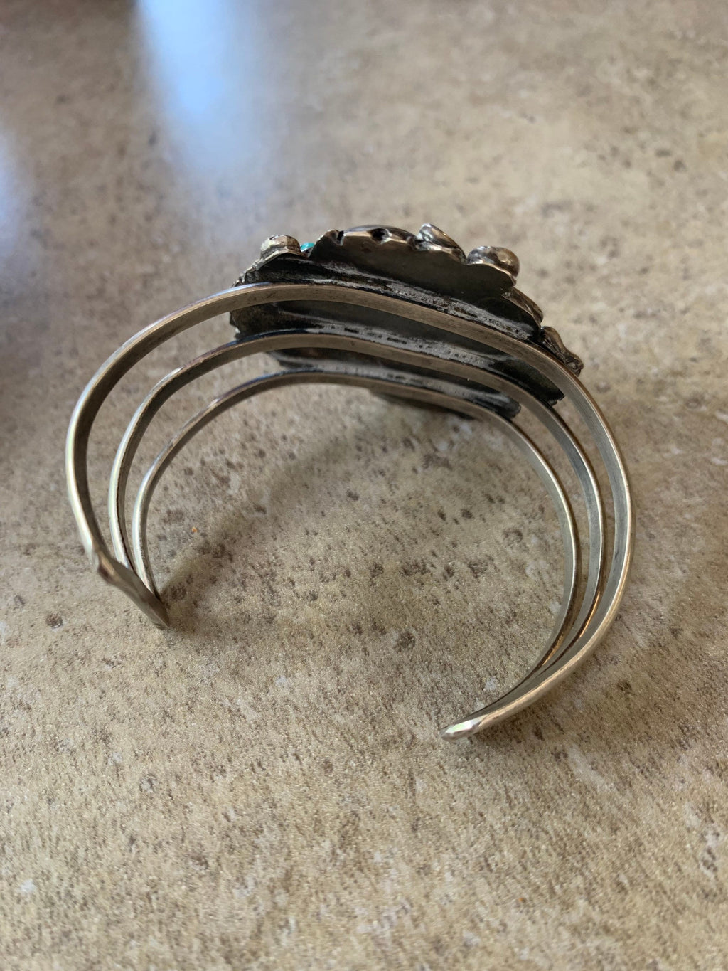 Large Sterling Silver Old Pawn Blue Green Coral & Turquoise Navajo Cuff Bracelet