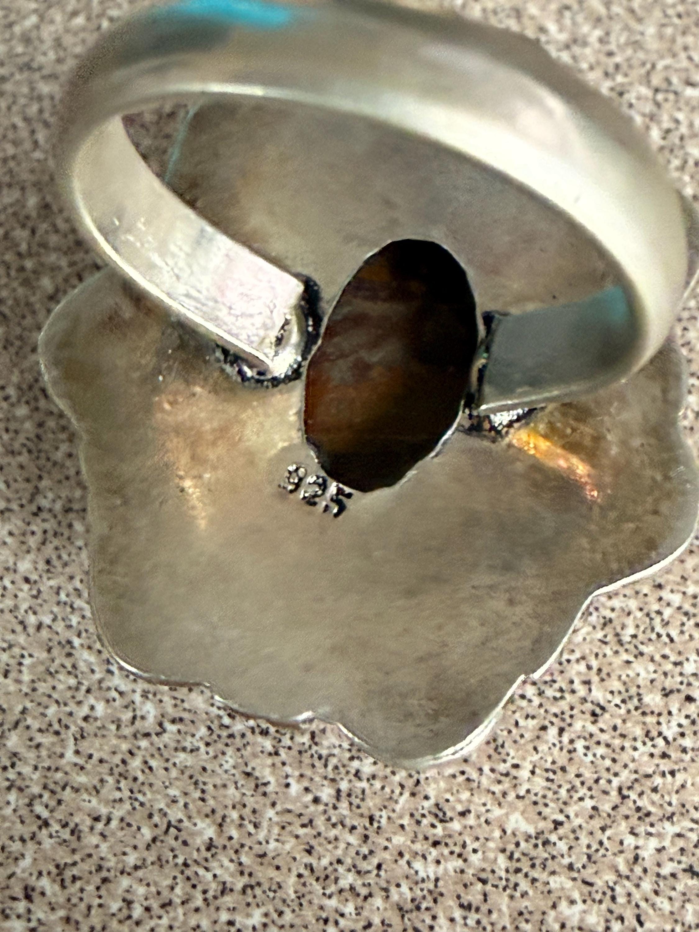 Vintage Sterling Silver and Mexican Agate Ring Size 9