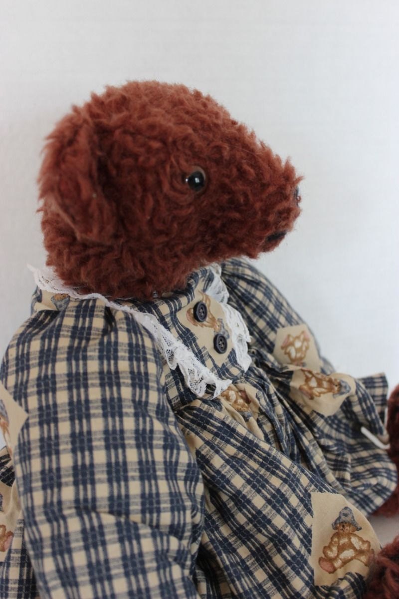 Old Vintage German Style Hump Back Teddy Bear Jointed and Dressed Center Seam