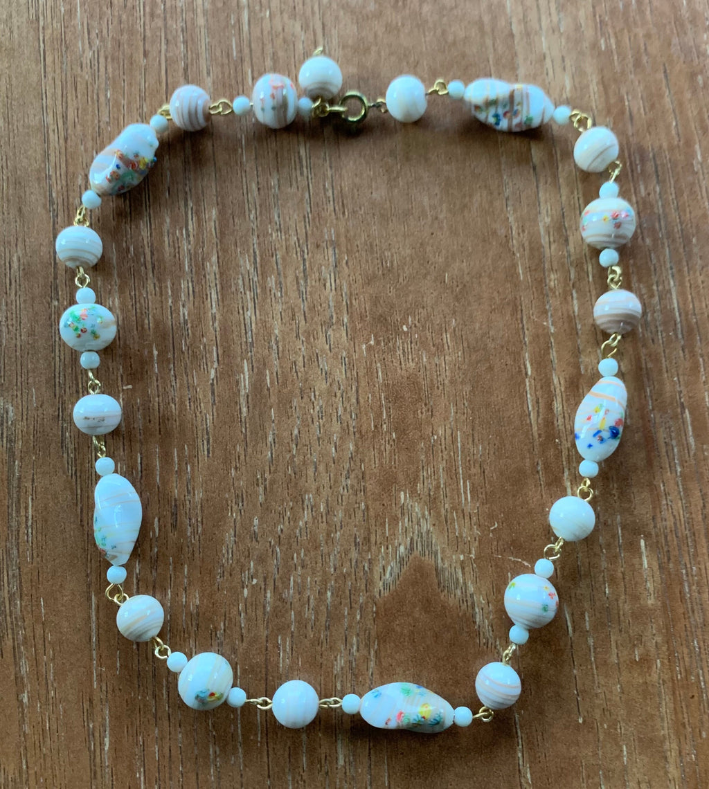 Beautiful White Murano Milifiori Glass Beads Wedding Cake Choker Necklace