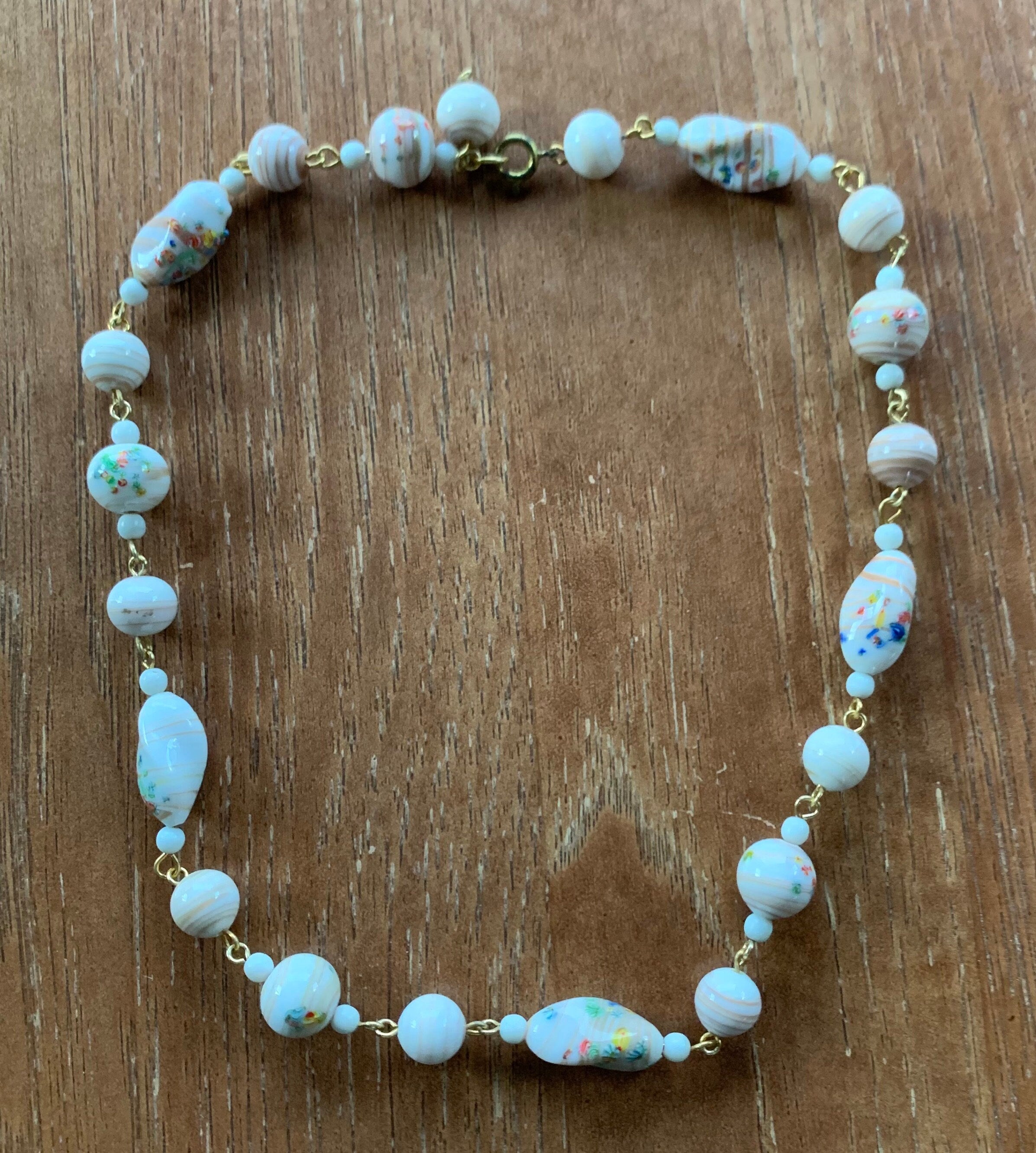 Beautiful White Murano Milifiori Glass Beads Wedding Cake Choker Necklace