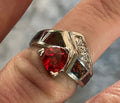 Vintage Sterling Silver Garnet Faux Opal and Clear Topaz Ring Size 6