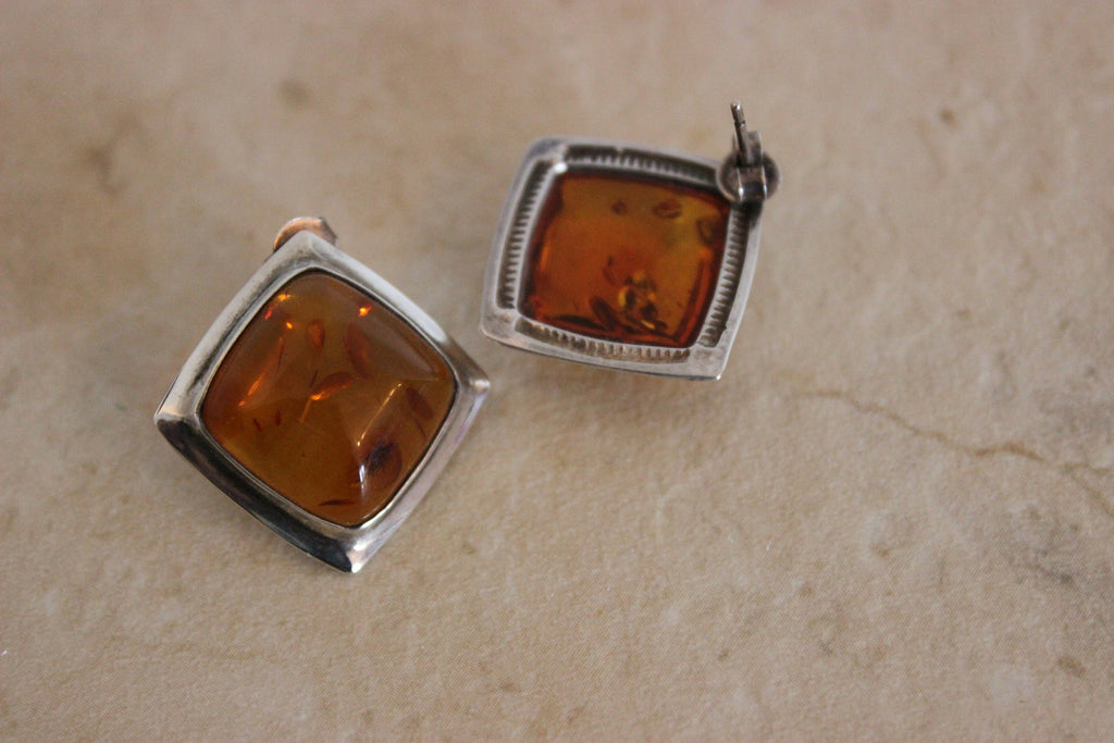 Beautiful Baltic Amber and Sterling Silver Post Earrings