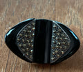 Antique Victorian Black Onyx and Malachite Mourning Brooch Pin