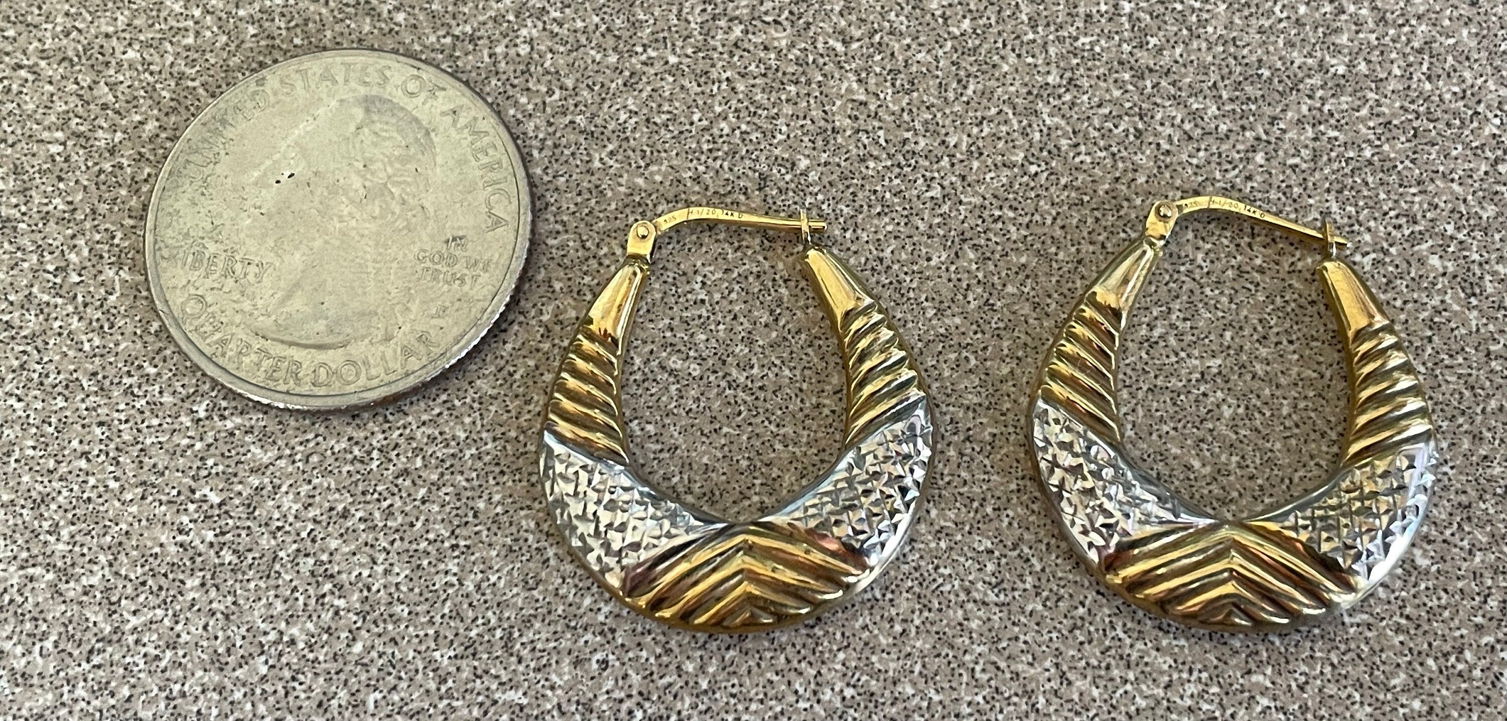 Beautiful Vintage 925 1/20 14k Gold Hoop Pierced Earrings