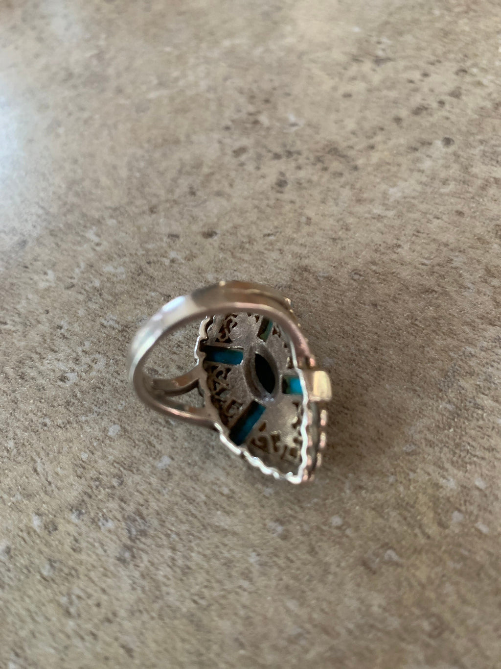 Large Turquoise Marcasite and Sterling Silver Ring