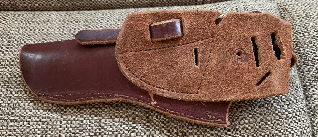 Vintage Genuine Brown Leather Hand Tooled Pistol Hand Gun Holster