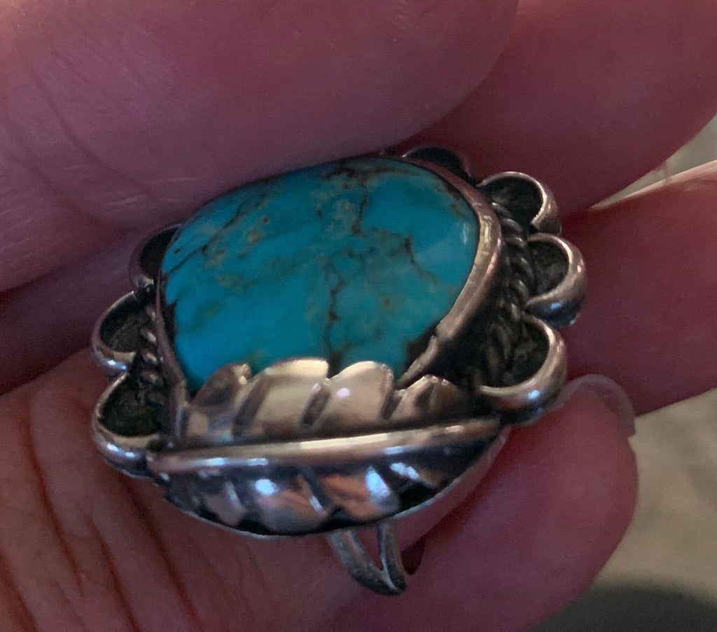 Beautiful Vintage Native American Pawn Silver Blue Turquoise Ring 7 1/2