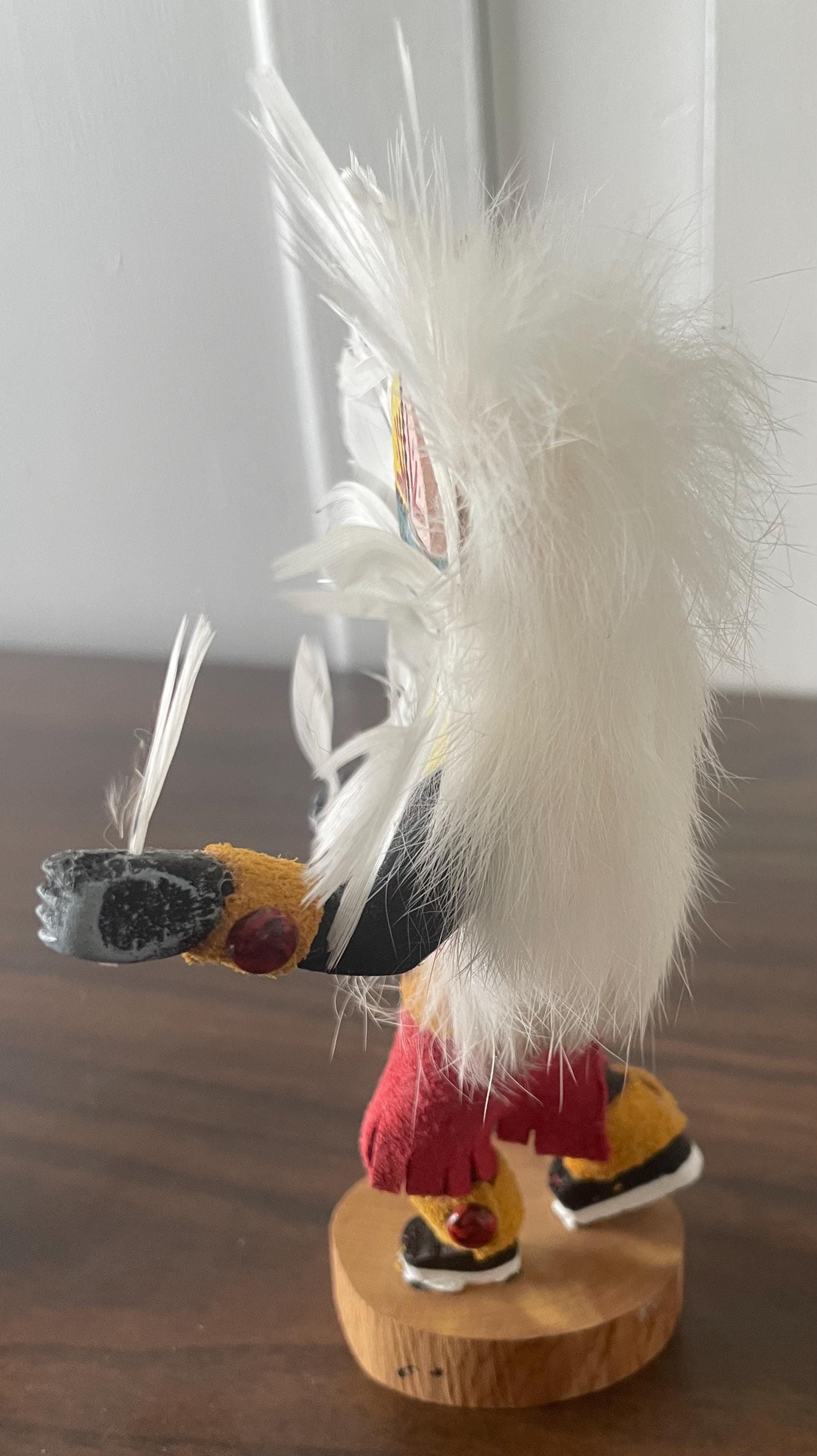 Artist Signed Handmade Native American Mini Kachina Doll Hand Painted Turquoise Suede Leather Sunface