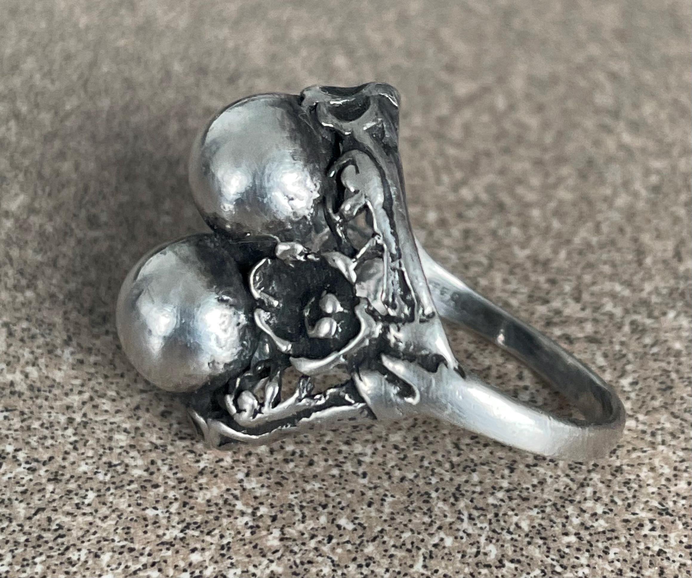Unique Vintage Artist Signed JP Ladies Sterling Silver Double Silver Pearl Ball Ring Size 6